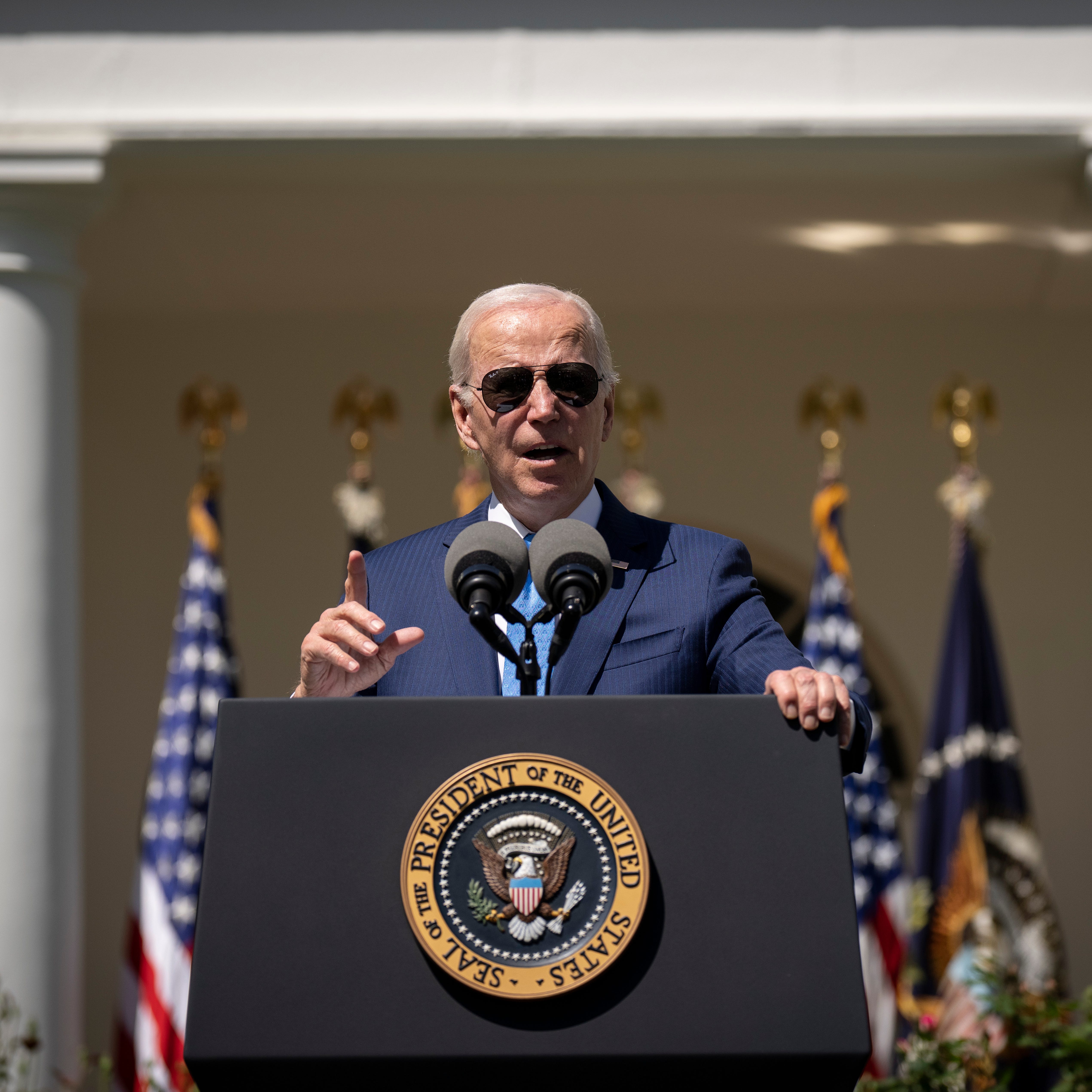 WASHINGTON, DC - APRIL 18: U.S. President Joe Biden speaks before signing an executive order related to childcare and eldercare during an event in the Rose Garden of the White House April 18, 2023 in Washington, DC.