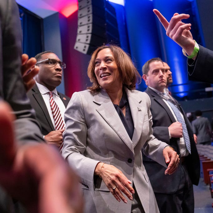 Vice President Kamala Harris greets supporters after speaking on reproductive freedom at Howard University on Tuesday, April 25, 2023, in Washington.