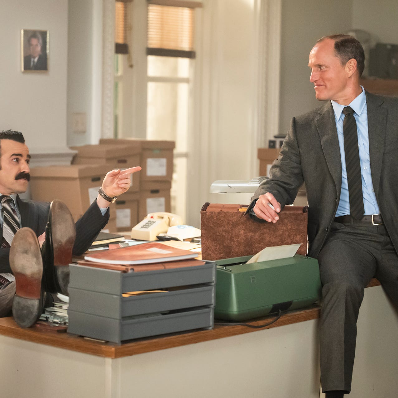 Justin Theroux (left) as G. Gordon Liddy and Woody Harrelson as H. Howard Hunt anchor "White House Plumbers," a look back at the bungled burglary at the Watergate that led to a president's downfall.