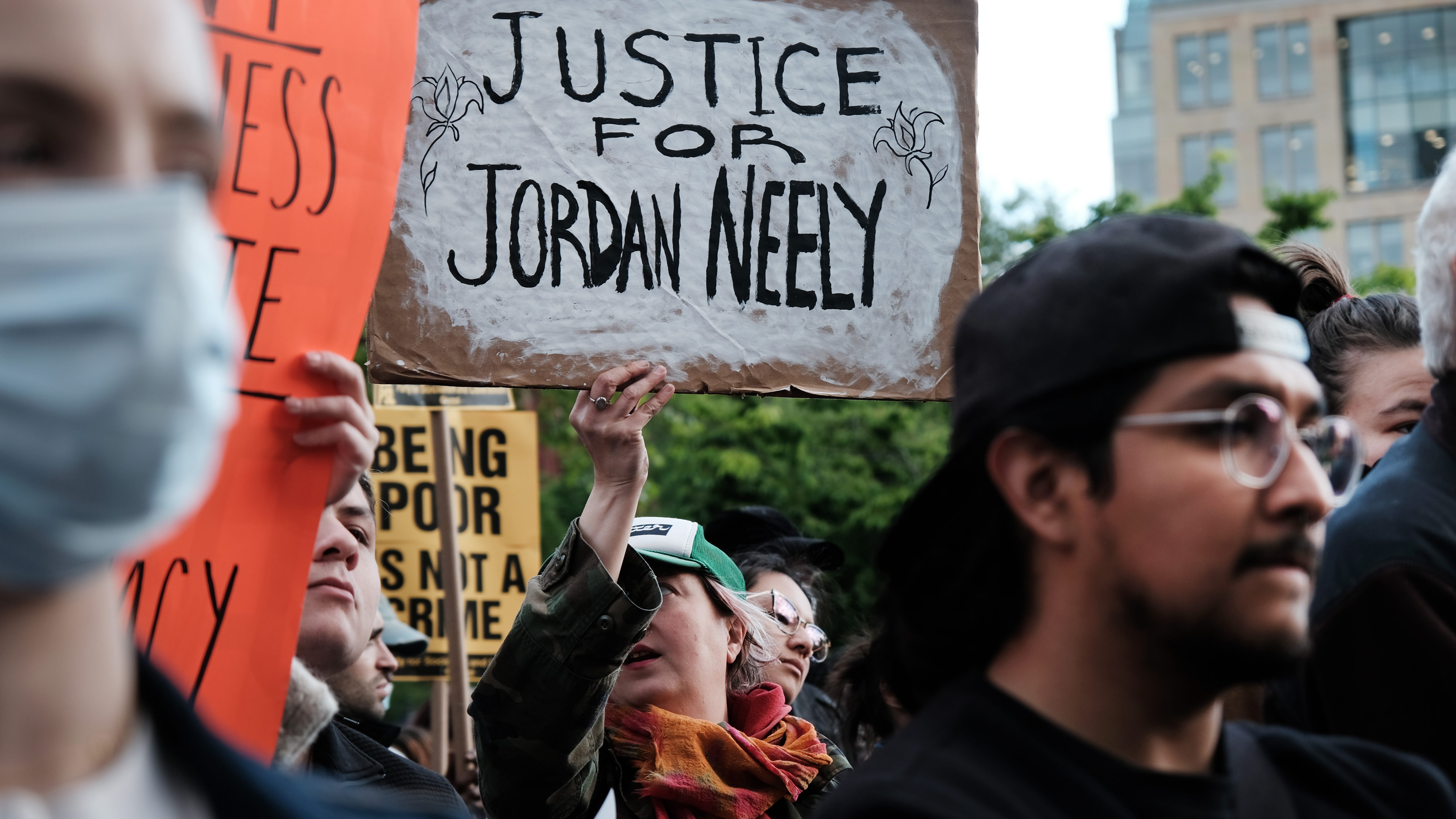 NEW YORK, NEW YORK - MAY 05: Protesters gather for a "Justice for Jordan Neely" rally in Washington Square Park on May 05, 2023 in New York City. According to police and a witness account, Neely, who was 30 years old and residing in a shelter, died after being placed in a chokehold by a 24-year-old man on a subway train in New York City on Monday. Increasingly, activists are calling for the man who used the chokehold on Neely to be apprehended. (Photo by Spencer Platt/Getty Images) ORG XMIT: 775974812 ORIG FILE   ID: 1487850958