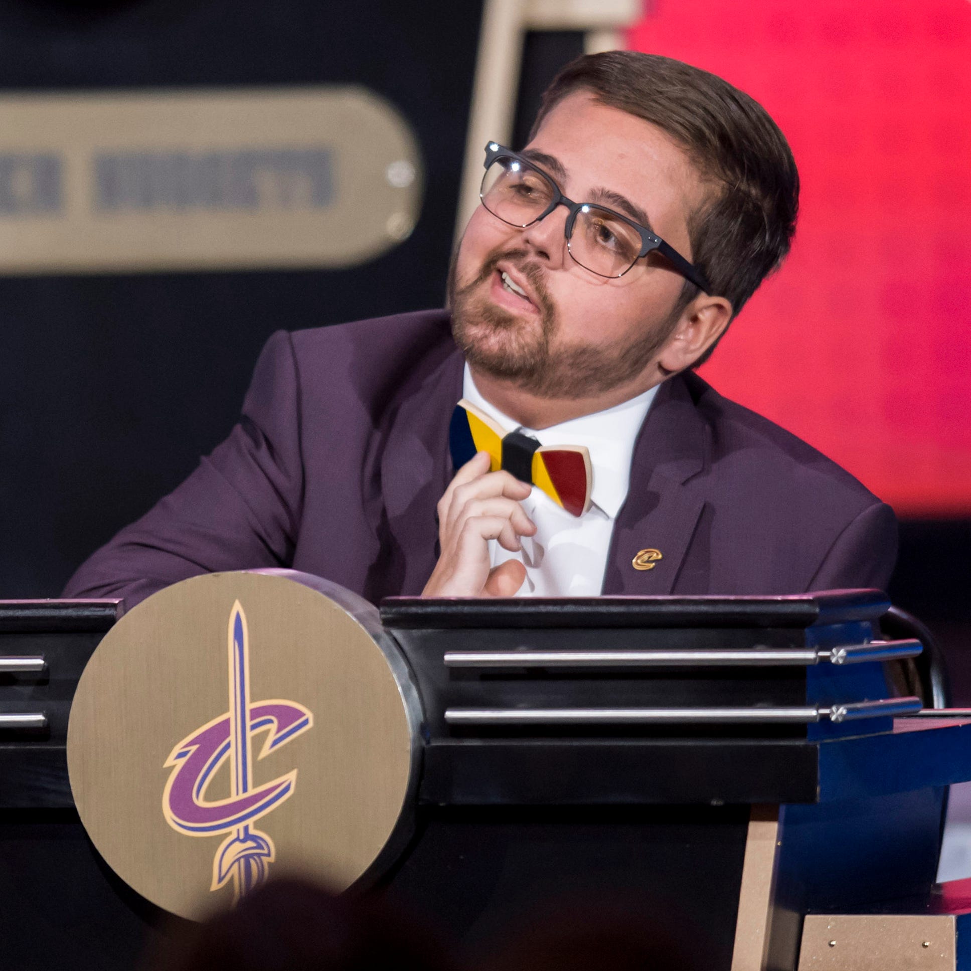 Nick Gilbert, son of Cleveland Cavaliers owner Dan Gilbert, participates in the 2018 NBA draft lottery.