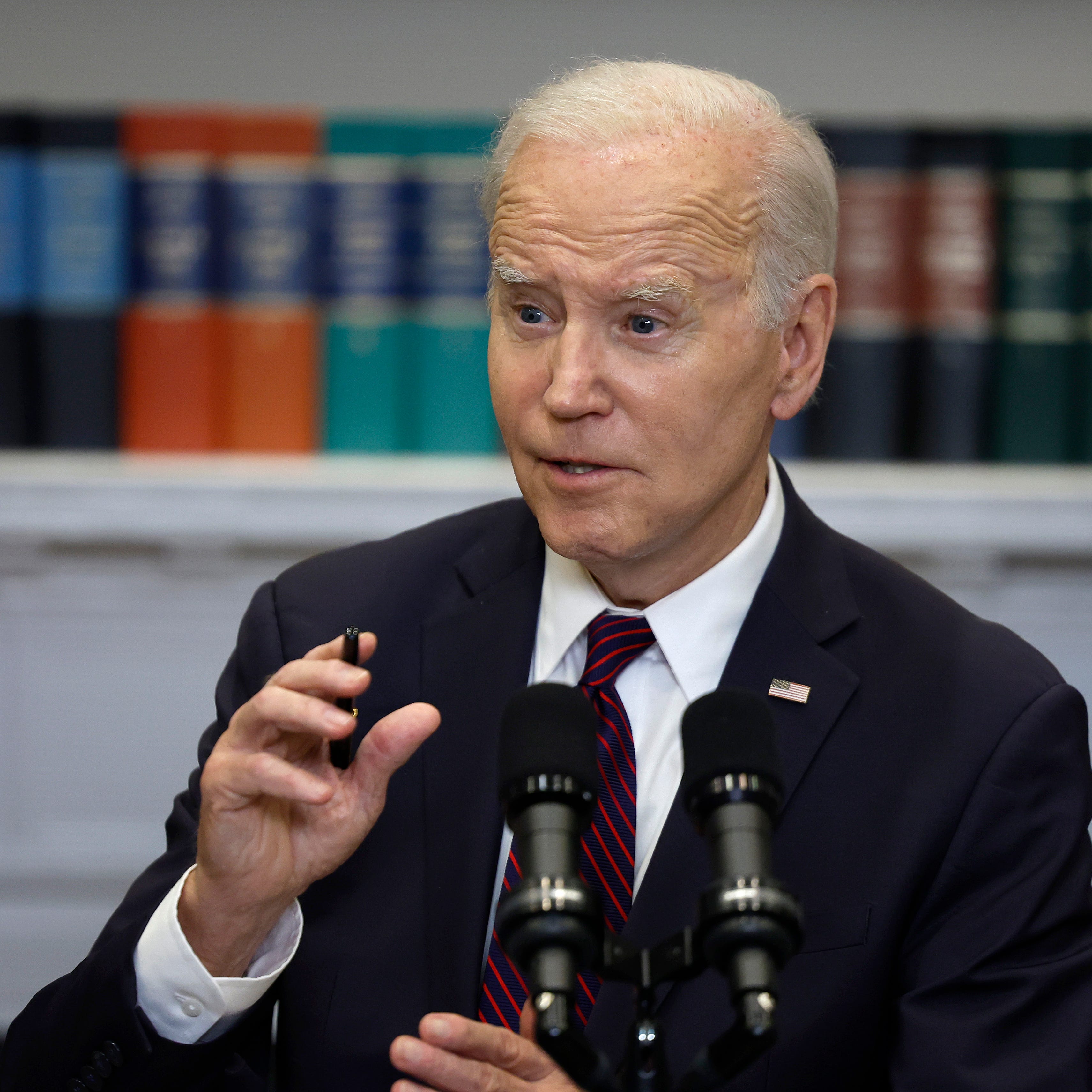 WASHINGTON, DC - MAY 09: U.S. President Joe Biden delivers remarks on the debt ceiling at the White House on May 09, 2023 in Washington, DC. President Biden spoke following a meeting with Congressional lawmakers as they continue to negotiate raising the debt ceiling to avoid a government default. (Photo by Anna Moneymaker/Getty Images)