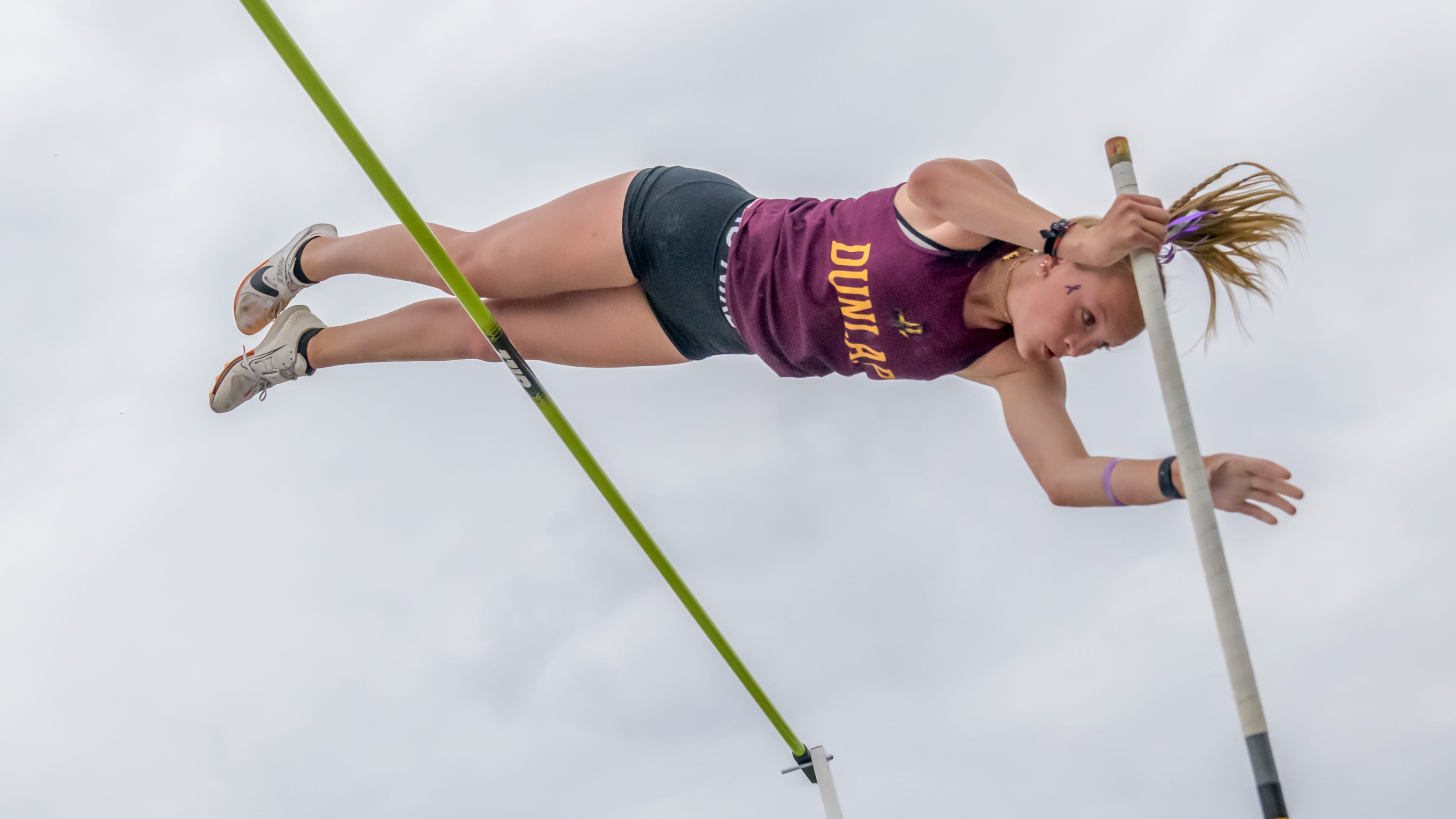 Dunlap's Chelsea Wetzel tries to set a state record in the pole vault after clearing a new area record height Thursday, May 11, 2023 at the Galesburg Sectional Track and Field Meet at Galesburg High School.