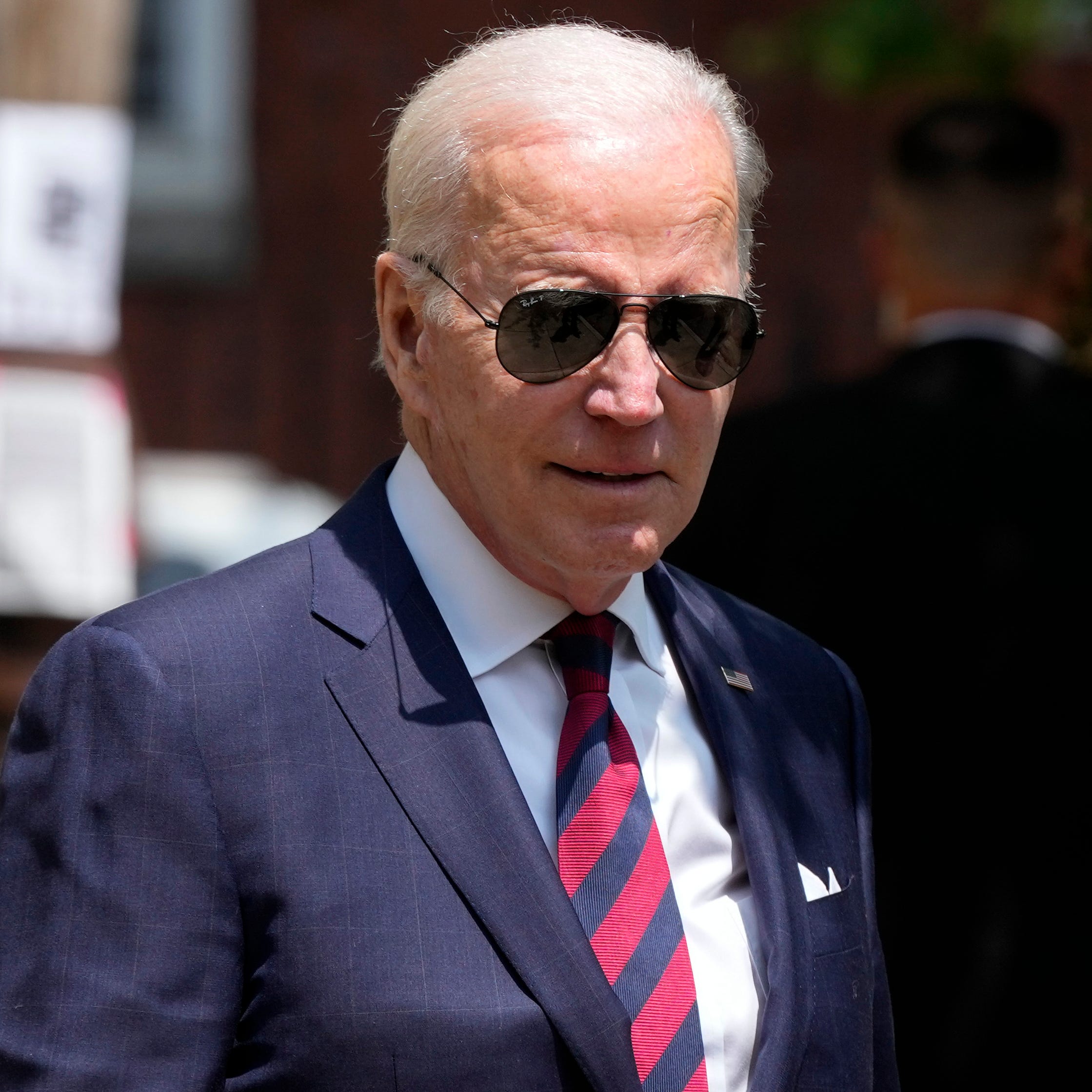 President Joe Biden departs after having lunch with family at Vietnam Cafe in Philadelphia, Monday, May 15, 2023, after attending his granddaughter Maisy Biden's commencement ceremony at the University of Pennsylvania. (AP Photo/Patrick Semansky) ORG XMIT: PAPS438