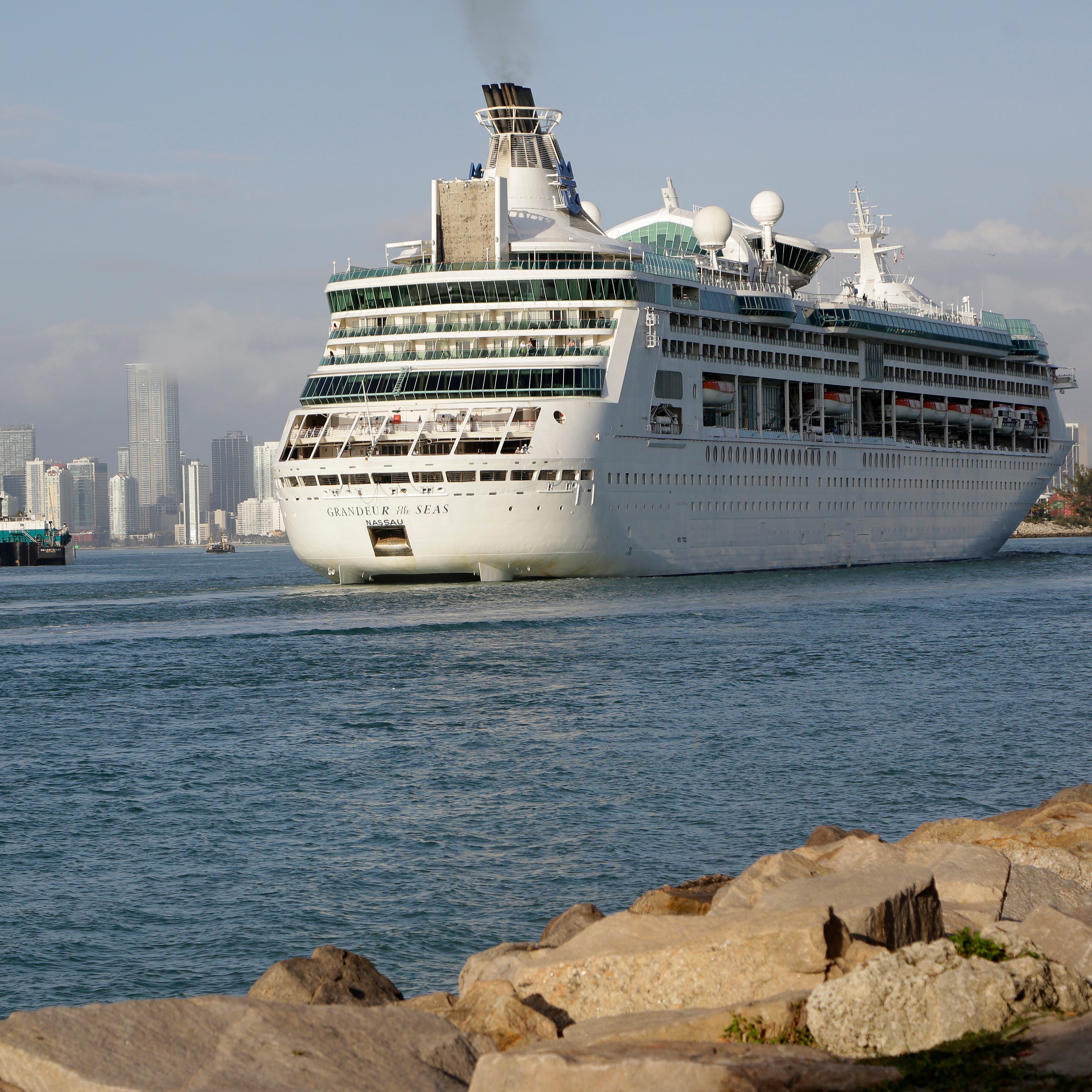 In this Monday, Feb. 5, 2018 file photo, Royal Caribbean's Grandeur of the Seas comes into the Port of Miami in Miami Beach, Fla.