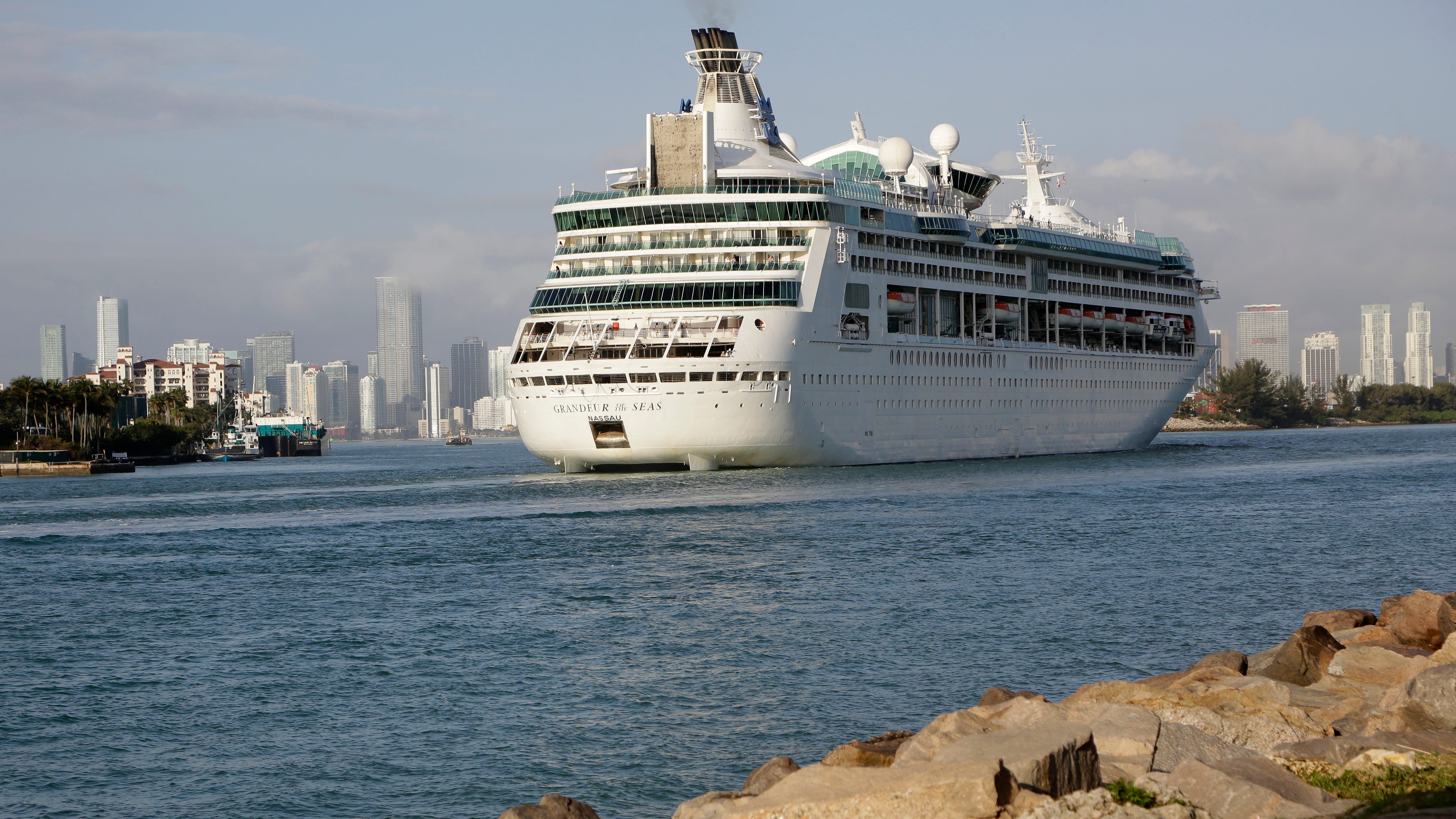 In this Monday, Feb. 5, 2018 file photo, Royal Caribbean's Grandeur of the Seas comes into the Port of Miami in Miami Beach, Fla.