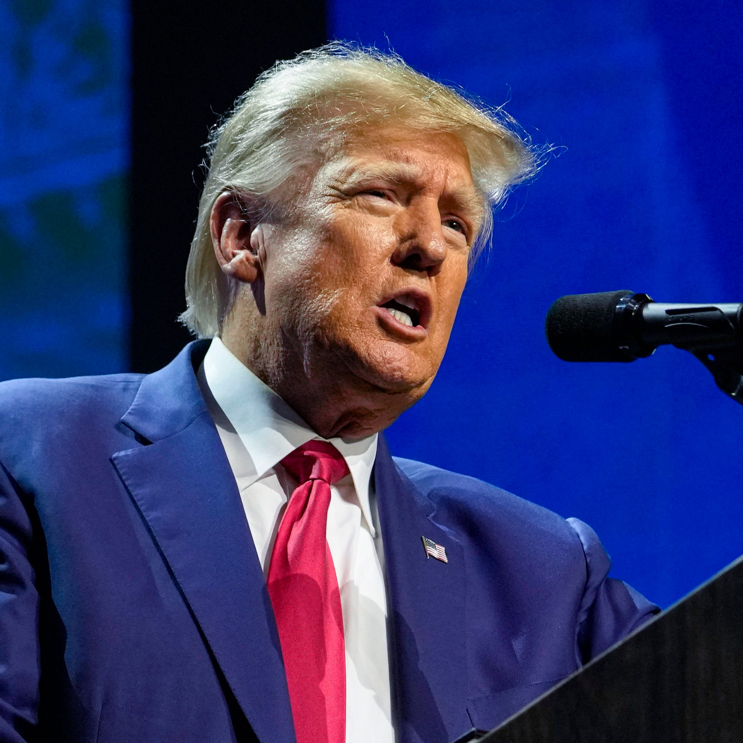 Former President Donald Trump speaks at the National Rifle Association Convention in Indianapolis, on April 14, 2023.