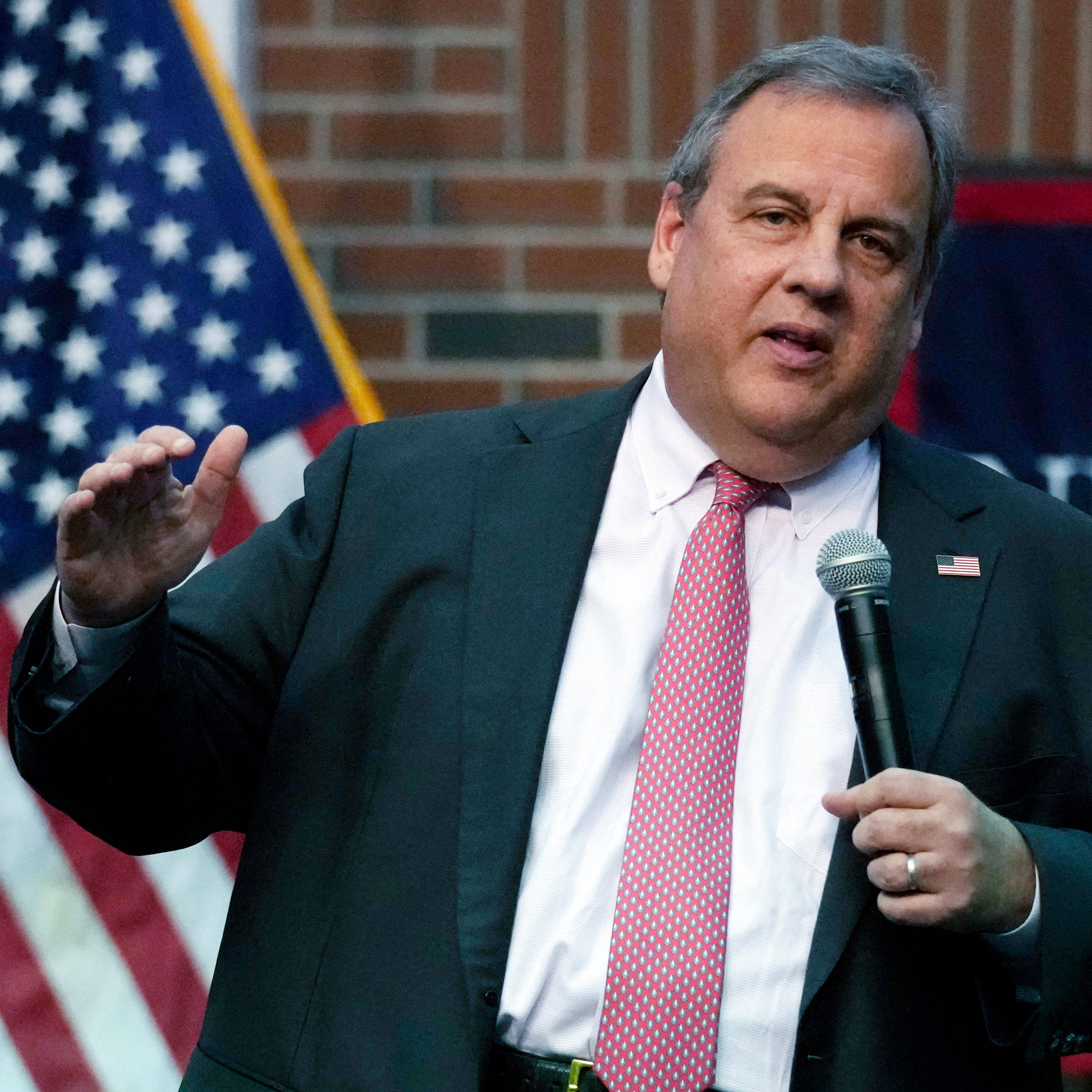 Former New Jersey Gov. Chris Christie addresses a gathering during a town hall style meeting at New England College, April 20, 2023, in Henniker, N.H.