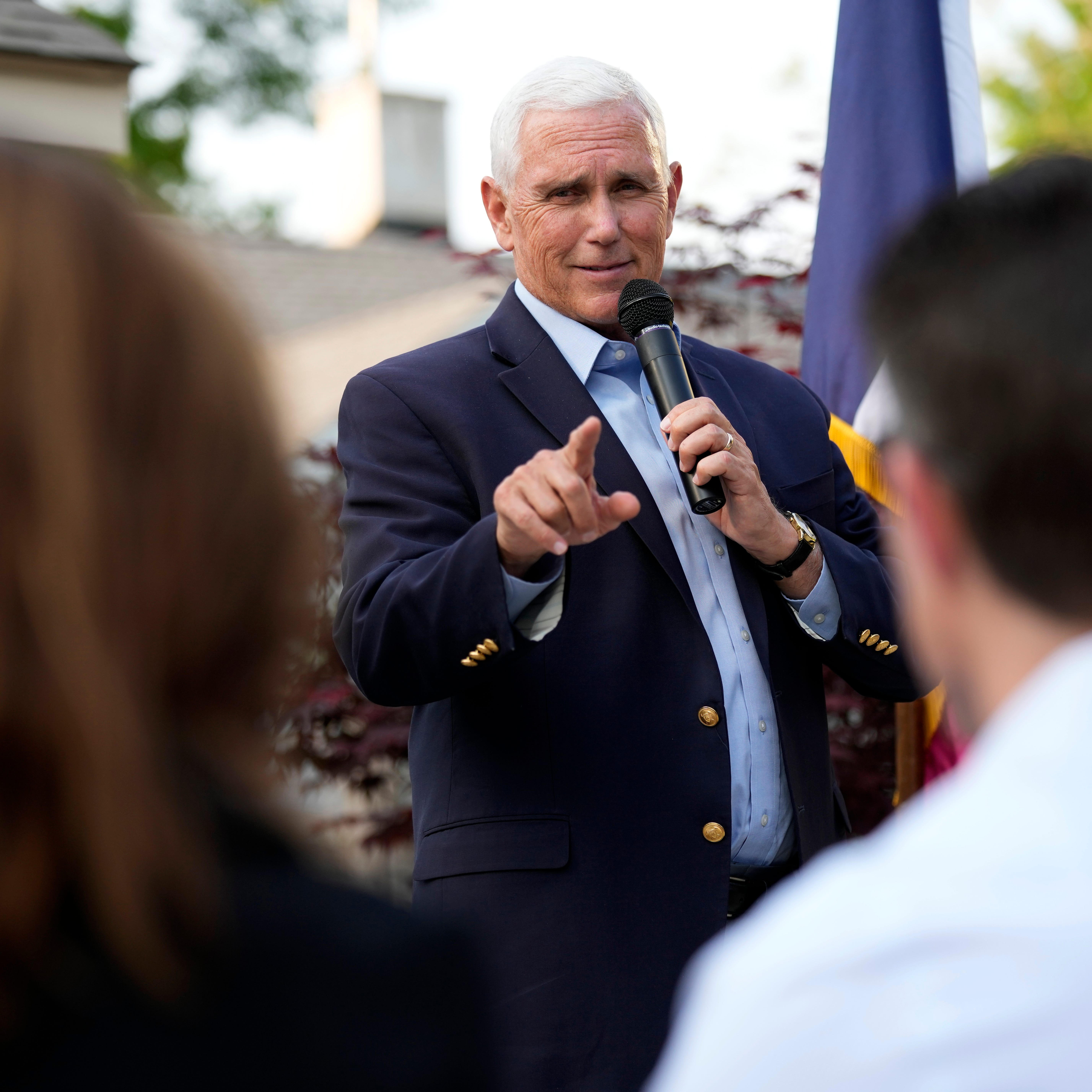 Former Vice President Mike Pence speaks to local residents during a meet and greet, Tuesday, May 23, 2023, in Des Moines, Iowa.