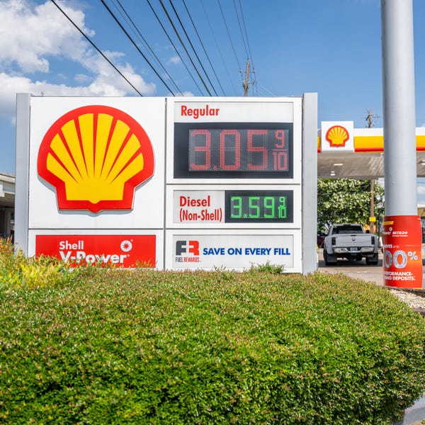 Shell gas station prices are seen on May 30, 2023 in Austin, Texas. Gas prices begin to rise nationally, but remain lower than prices around this time last year.