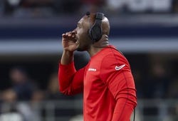 Nov 18, 2024; Arlington, Texas, USA; Houston Texans head coach DeMeco Ryans reacts during the second half against the Dallas Cowboys at AT&T Stadium. Mandatory Credit: Kevin Jairaj-Imagn Images